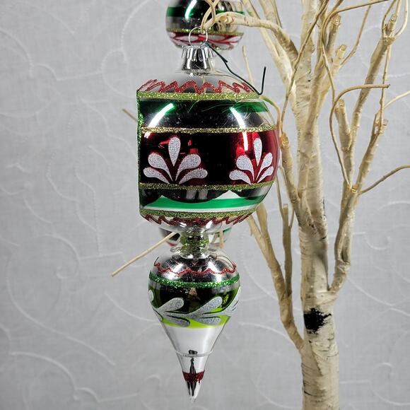 VTG Radko Shiny Brite 40s Finial Indent Reflector Glass Ornaments Hand Decorated - Picture 6 of 16